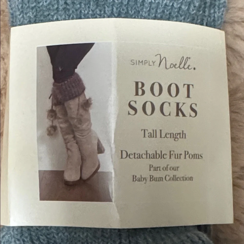 Simply Noelle Blue Boot Socks with Detachable Fur Poms
